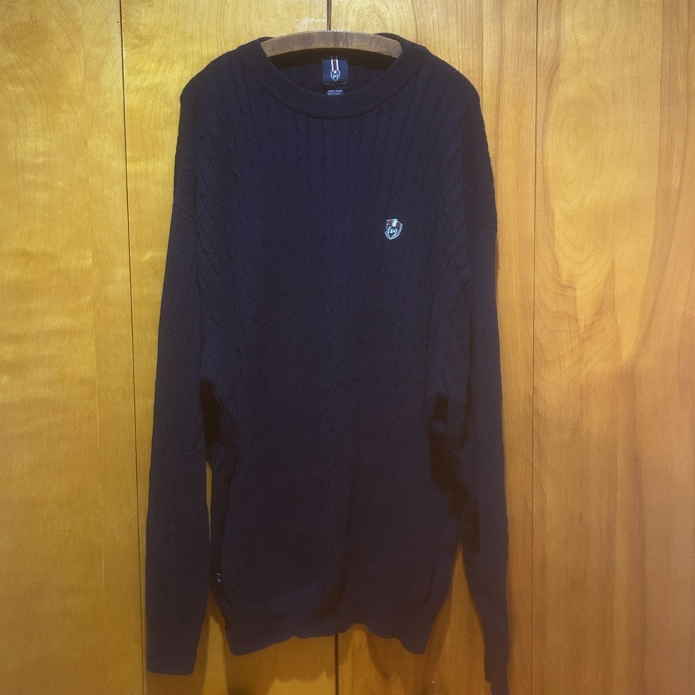 Phat Farm Sweater Mens XXXL Navy Cable Knit Crew Neck Logo Patch Cotton Y2K‎